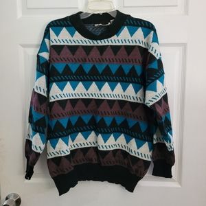 Vintage Men Size XL Midwest Traders Knitted Crew Neck Geometric sweater brown